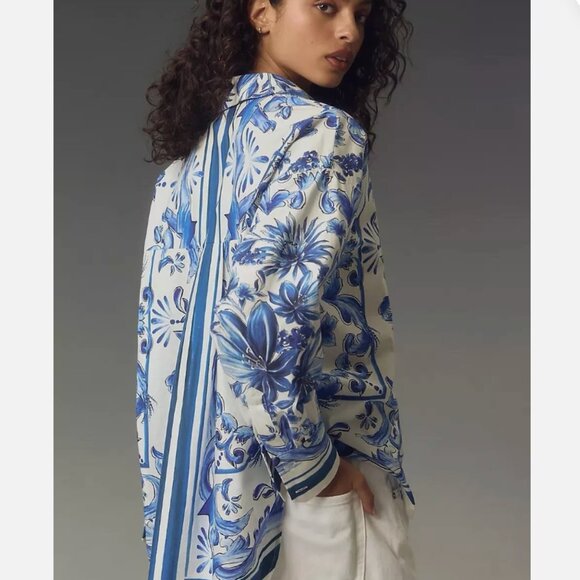 FARM Rio Blue and White Floral Button-Up Shirt - Picture 5 of 10